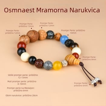 Bodhi narukvica s 18 perlicama, drveni perli, Guofeng stil, ručna izrada, prirodni završetak