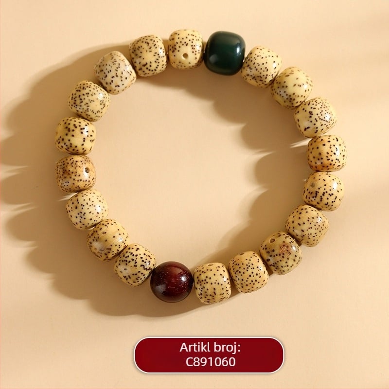 Bodhi narukvica s 18 perlicama, drveni perli, Guofeng stil, ručna izrada, prirodni završetak