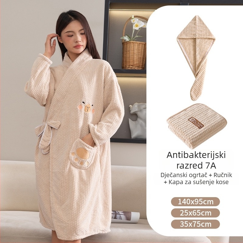 Damski nosivi ručnik za kupanje i ogrtač, model 2025, mikrovlakno, 150d pređa, žakard