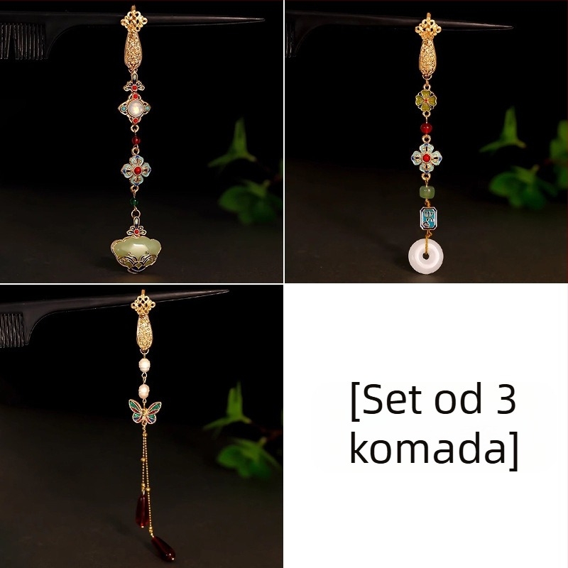 Broš od legure u kineskom stilu s višestrukim dizajnom (srce, cvijet, mašna, romb, geometrijski oblici); dekorativno nošenje, dvostruka funkcija kao privjesak.