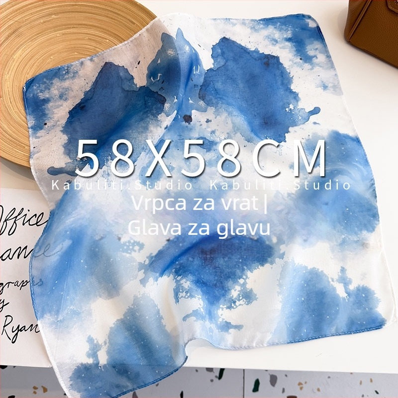 Šal - poliester, warp-knit tkanina, tie-dye, umjetnički vintage stil, jesen