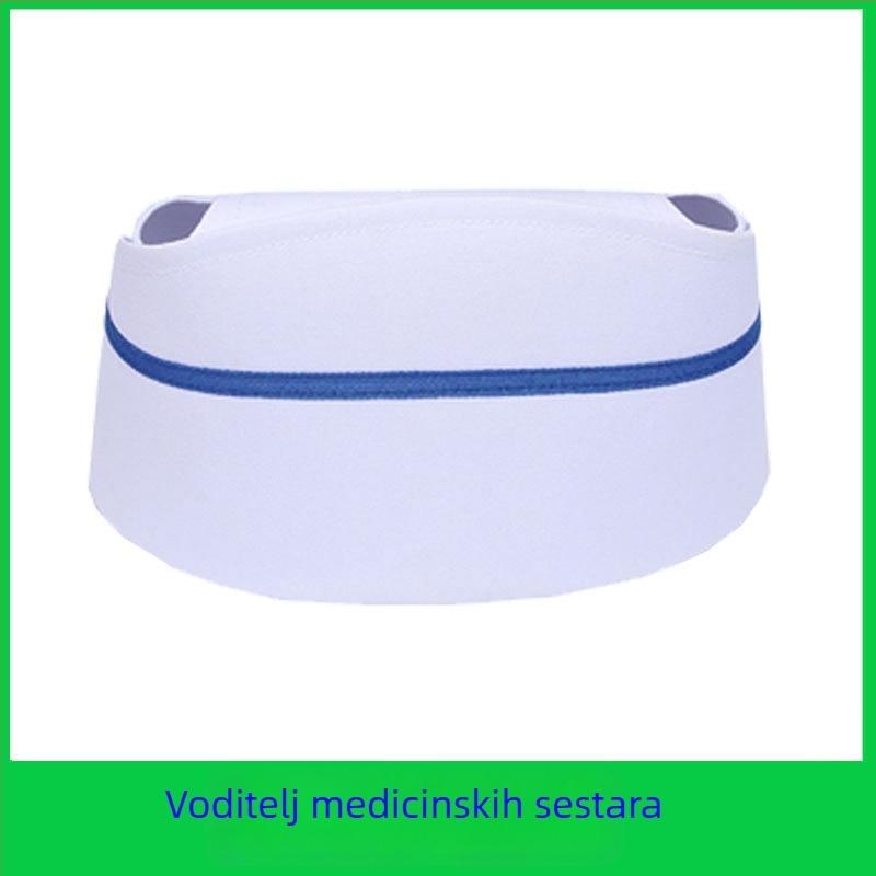 Kapa za medicinske sestre, pamuk i satin, prugasti uzorak, plosni vrh, otisnuti logo