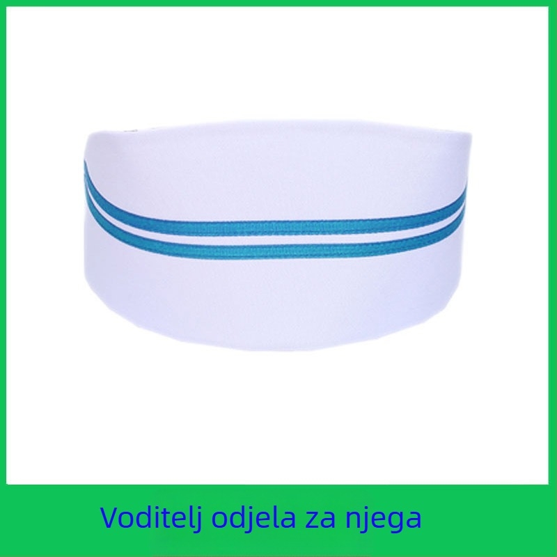 Kapa za medicinske sestre, pamuk i satin, prugasti uzorak, plosni vrh, otisnuti logo
