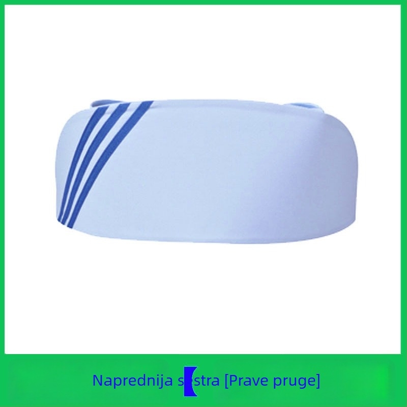Kapa za medicinske sestre, pamuk i satin, prugasti uzorak, plosni vrh, otisnuti logo