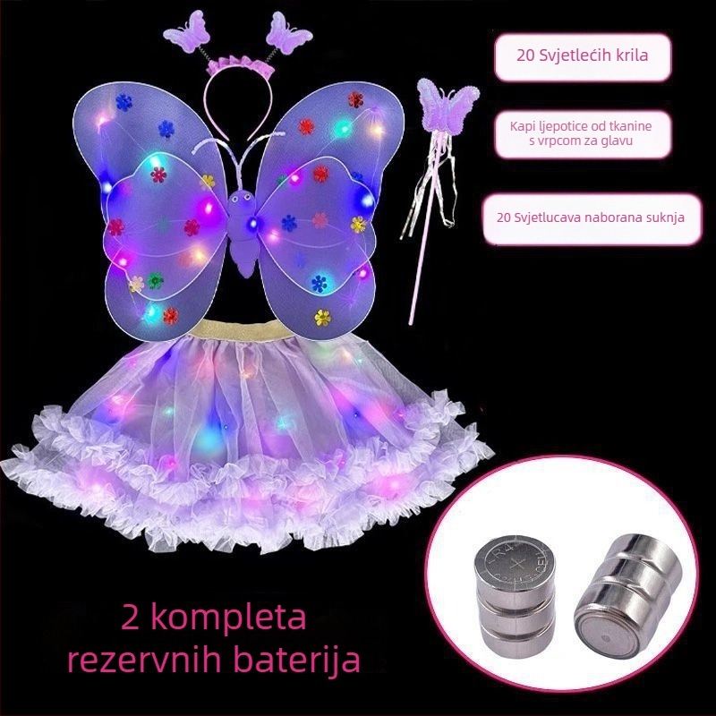 Djevojčice Svijetleća krila leptira — tkanina, animirani stil, scenska rekvizita