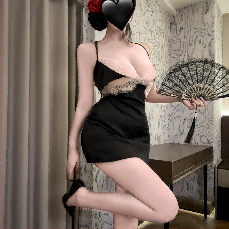Yimeng Orange seksi noćna haljina bez rukava od ledenog svila, čipkasti izrez, cami stil