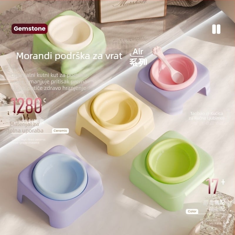 Keramička zdjela za mačke sa držačem i zaštitom vrata, plitak otvor