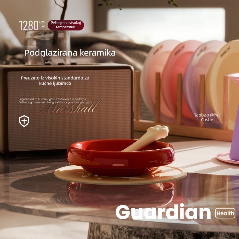 Keramička zdjela za mačke sa držačem i zaštitom vrata, plitak otvor