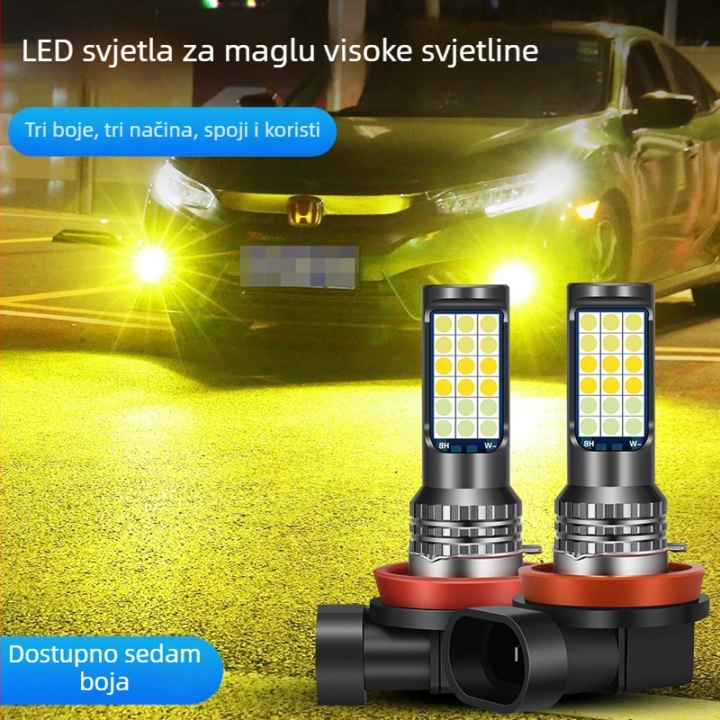 Automobilska LED prednja svjetiljka za maglu s tri boje 3030, kompatibilna s H3/H8/H11 – prednja magla žarulja sa bljeskom