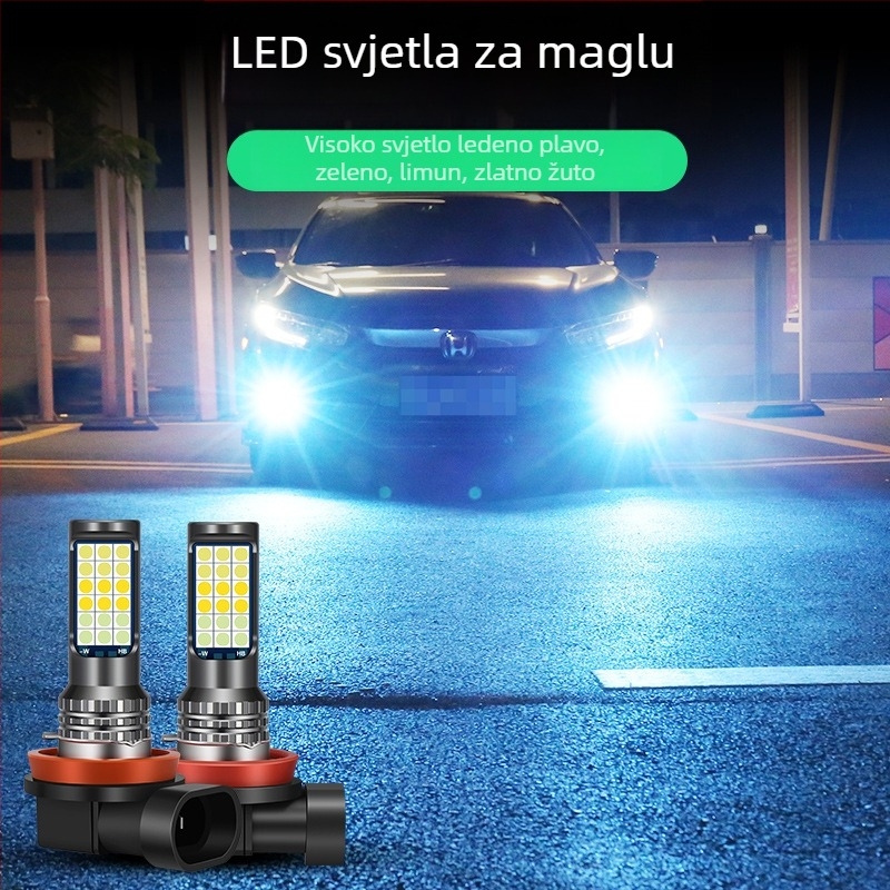 Automobilska LED prednja svjetiljka za maglu s tri boje 3030, kompatibilna s H3/H8/H11 – prednja magla žarulja sa bljeskom