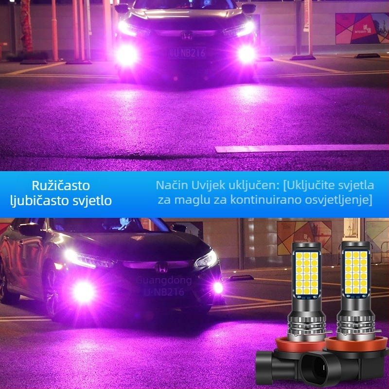 Automobilska LED prednja svjetiljka za maglu s tri boje 3030, kompatibilna s H3/H8/H11 – prednja magla žarulja sa bljeskom