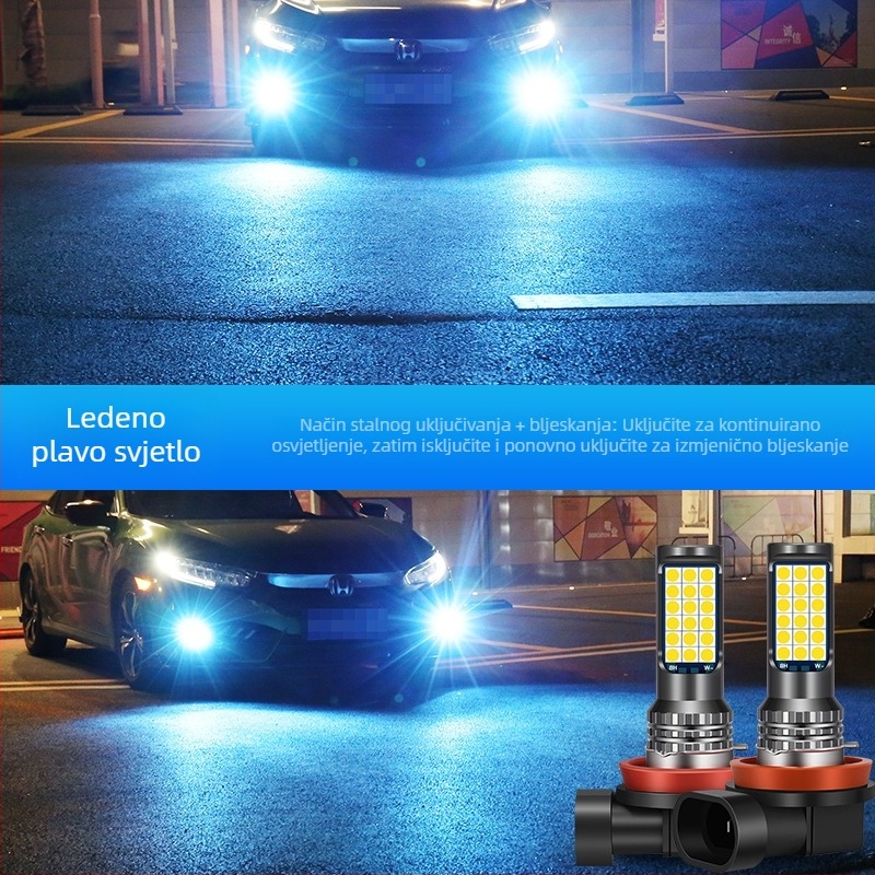 Automobilska LED prednja svjetiljka za maglu s tri boje 3030, kompatibilna s H3/H8/H11 – prednja magla žarulja sa bljeskom