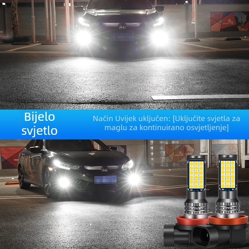 Automobilska LED prednja svjetiljka za maglu s tri boje 3030, kompatibilna s H3/H8/H11 – prednja magla žarulja sa bljeskom