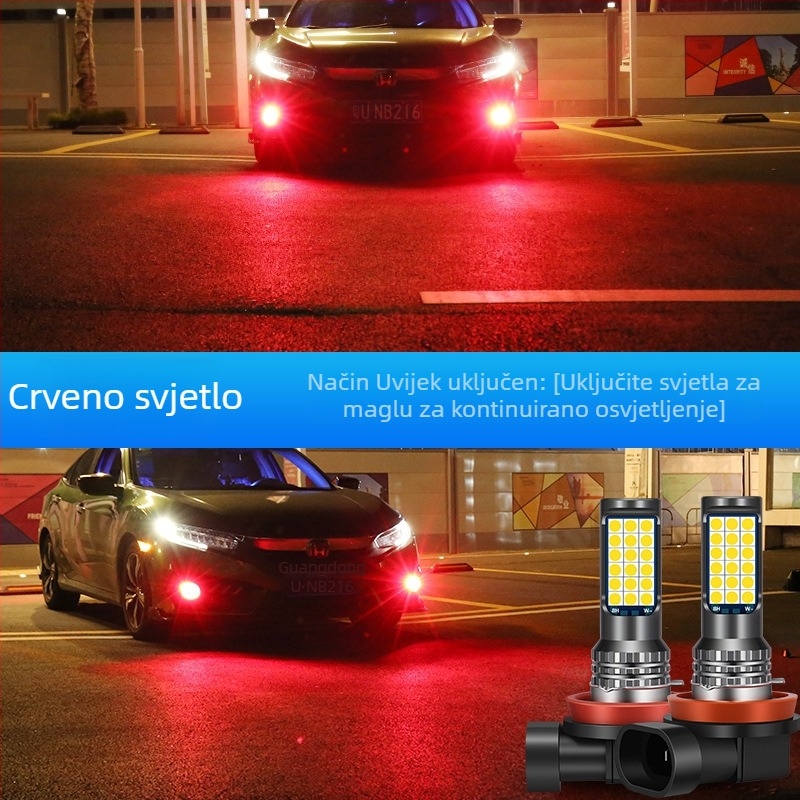 Automobilska LED prednja svjetiljka za maglu s tri boje 3030, kompatibilna s H3/H8/H11 – prednja magla žarulja sa bljeskom