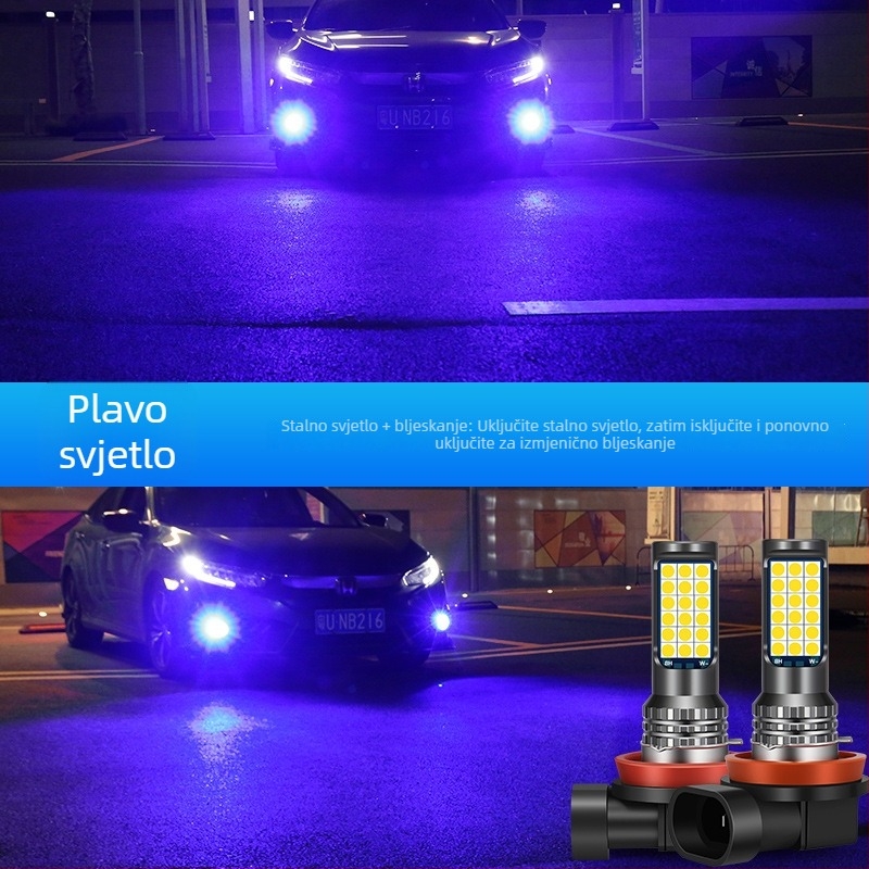 Automobilska LED prednja svjetiljka za maglu s tri boje 3030, kompatibilna s H3/H8/H11 – prednja magla žarulja sa bljeskom