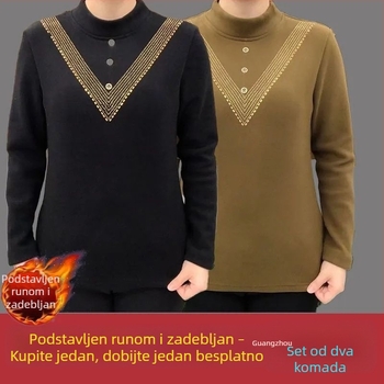 Plus veličine ženski top od njemačkog velura, s polugornim ovratnikom, termalni, jesen-zima