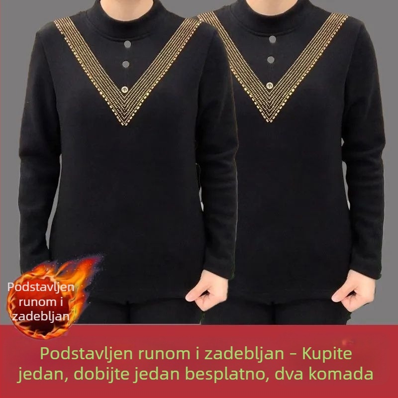 Plus veličine ženski top od njemačkog velura, s polugornim ovratnikom, termalni, jesen-zima