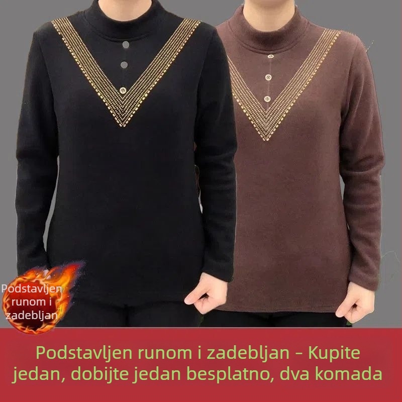 Plus veličine ženski top od njemačkog velura, s polugornim ovratnikom, termalni, jesen-zima