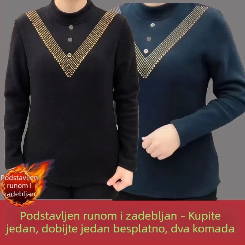 Plus veličine ženski top od njemačkog velura, s polugornim ovratnikom, termalni, jesen-zima