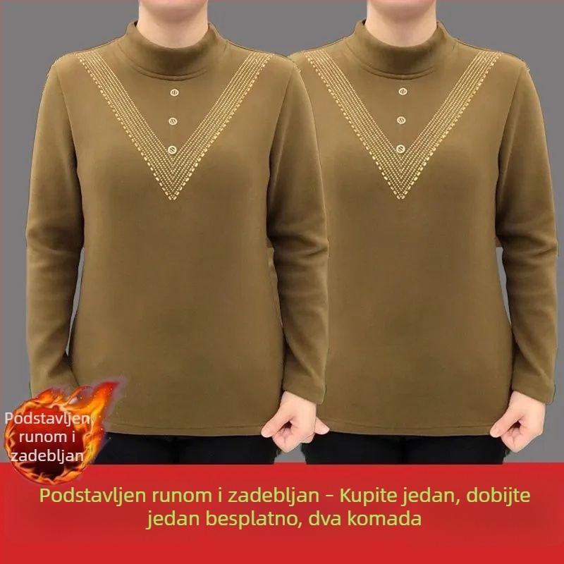 Plus veličine ženski top od njemačkog velura, s polugornim ovratnikom, termalni, jesen-zima