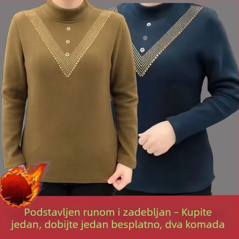 Plus veličine ženski top od njemačkog velura, s polugornim ovratnikom, termalni, jesen-zima