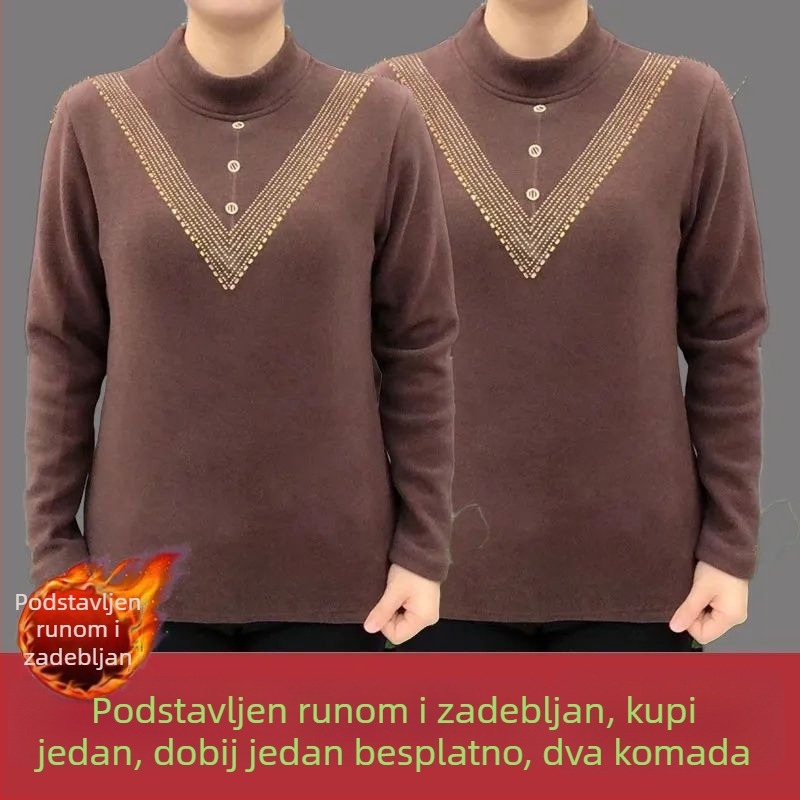 Plus veličine ženski top od njemačkog velura, s polugornim ovratnikom, termalni, jesen-zima