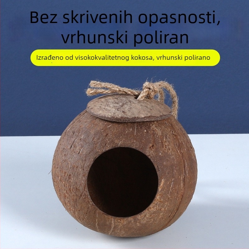 Gnijezdo za ptice od kokosove ljuske za papagaja s мотивом tigrove kože i mitskim feniksom – pleteno toplo gnijezdo