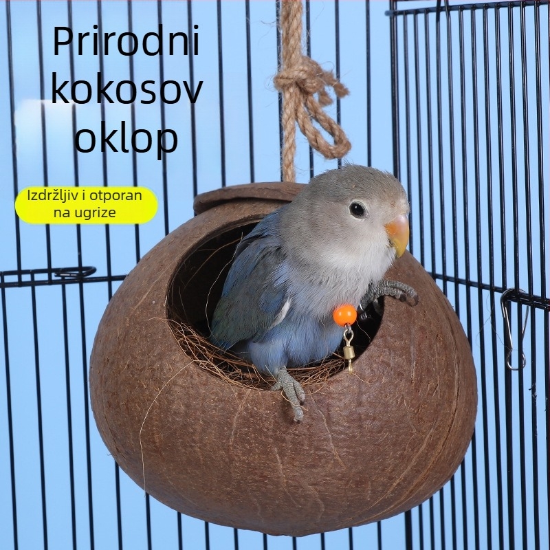 Gnijezdo za ptice od kokosove ljuske za papagaja s мотивом tigrove kože i mitskim feniksom – pleteno toplo gnijezdo