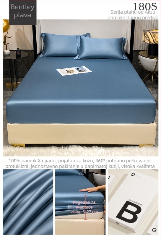 Set posteljine od 100% pamuka s 180 niti po inču — uključuje prilagođivu plahtu, ravnu plahtu i navlaku za kreveta (3-dijelni set)