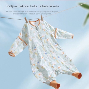Dječji spavaći vreć od gaze, tanak, s podijeljenim nogama, za sve sezone, s odvojivim rukavima, antibakterijski, upija vlagu, punilo od pamuka