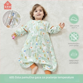 Dječji spavaći vreć od gaze, tanak, s podijeljenim nogama, za sve sezone, s odvojivim rukavima, antibakterijski, upija vlagu, punilo od pamuka