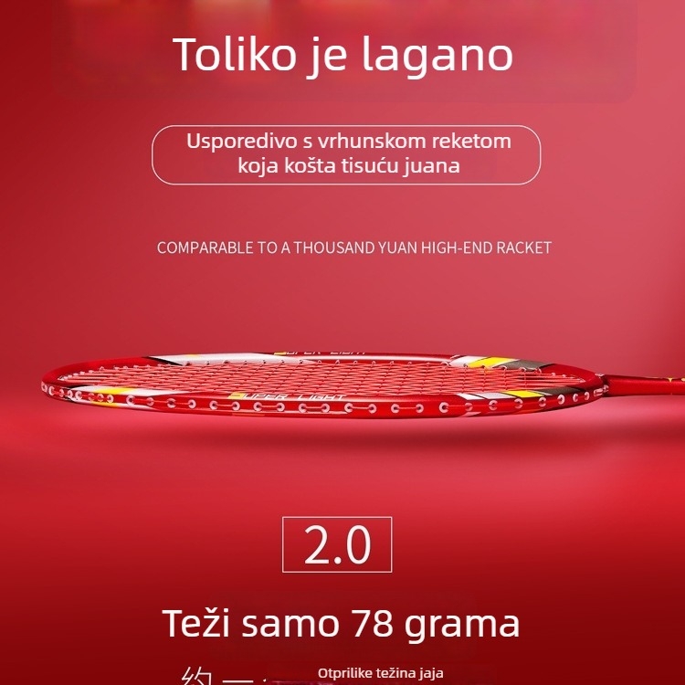 Set reketa za badminton s karbonskim okvirom i najlonskim žicama, za odrasle, singlove i parove, srednja čvrstoća