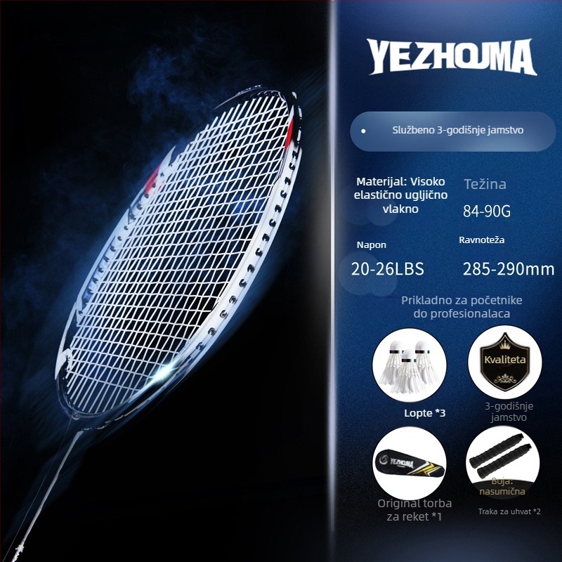 Set reketa za badminton s karbonskim okvirom i najlonskim žicama, za odrasle, singlove i parove, srednja čvrstoća