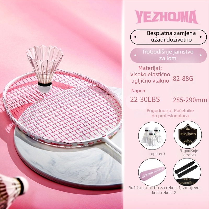 Set reketa za badminton s karbonskim okvirom i najlonskim žicama, za odrasle, singlove i parove, srednja čvrstoća