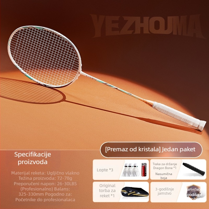 Set reketa za badminton s karbonskim okvirom i najlonskim žicama, za odrasle, singlove i parove, srednja čvrstoća