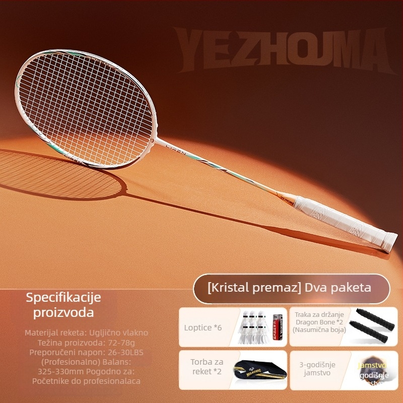 Set reketa za badminton s karbonskim okvirom i najlonskim žicama, za odrasle, singlove i parove, srednja čvrstoća