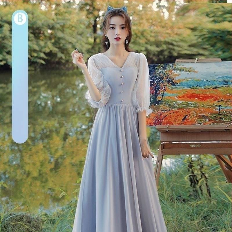 Haljina za djeverušu - Jesenska elegancija 2025, srednja duljina, bez rukava, kineski stil, književno retro