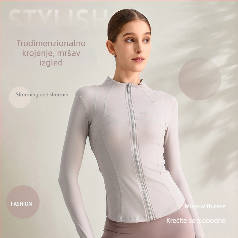 Ženska joga jakna, dugi rukav, široki kroj, materijal nylon/spandeks 80/20, odvodi vlagu