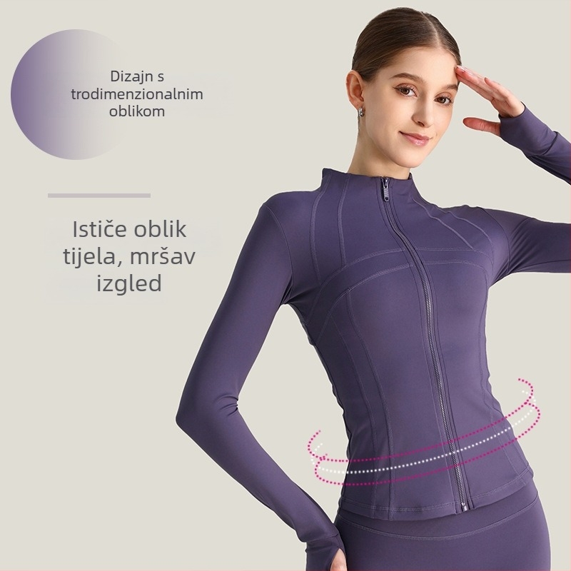 Ženska joga jakna, dugi rukav, široki kroj, materijal nylon/spandeks 80/20, odvodi vlagu