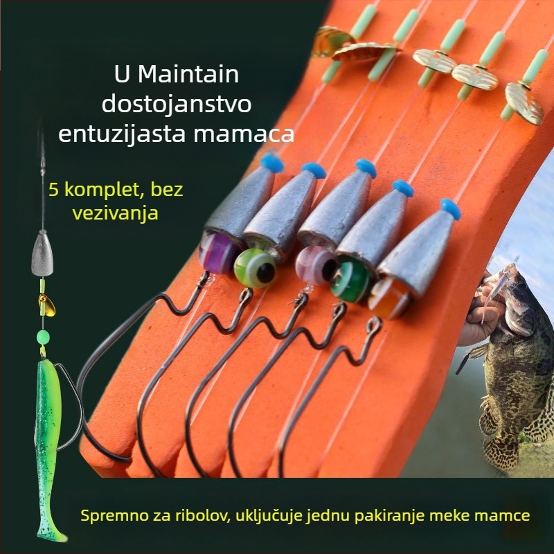 Texas rig ribolovni set s crank kukicama, olovna glava, kuka broj 1, spojena linija i mekane mamice s T-repom