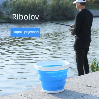 Silikonska kanta za ribolov — zadebljana, prijenosna, za prikupljanje vode i pranje ruku.