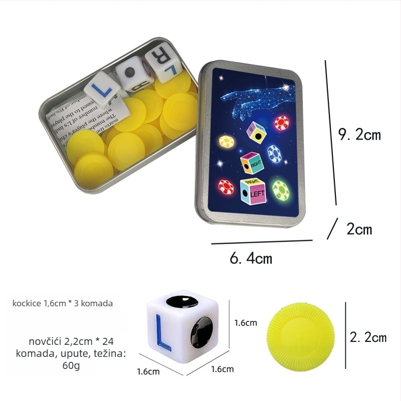 Left Center Right LRC Dice Set – akrilne kocke s zaobljenim kutovima, prilagodljiva kutija, za igre s kartama i društvene igre