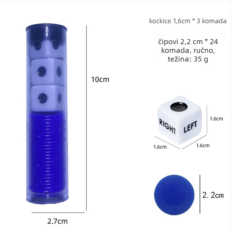 Left Center Right LRC Dice Set – akrilne kocke s zaobljenim kutovima, prilagodljiva kutija, za igre s kartama i društvene igre