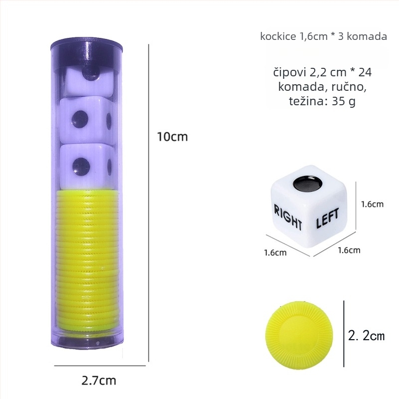 Left Center Right LRC Dice Set – akrilne kocke s zaobljenim kutovima, prilagodljiva kutija, za igre s kartama i društvene igre