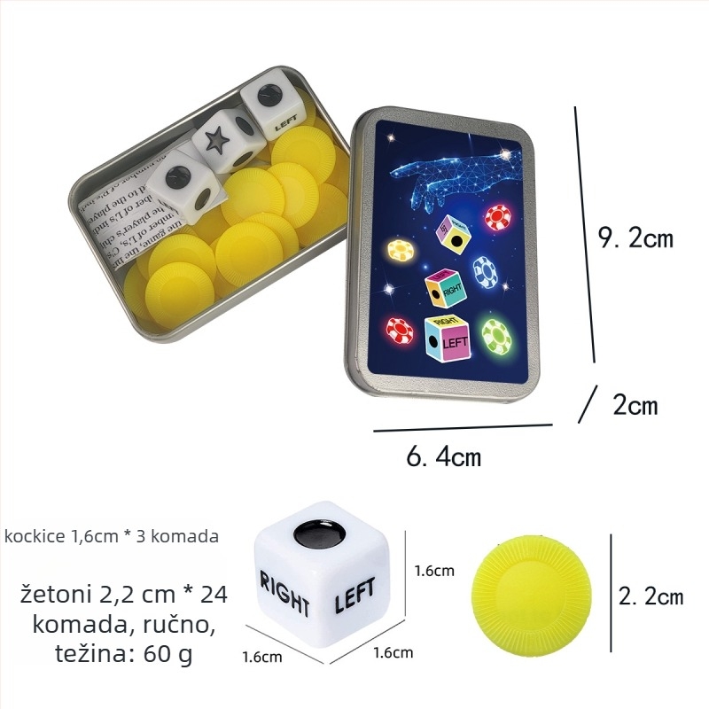 Left Center Right LRC Dice Set – akrilne kocke s zaobljenim kutovima, prilagodljiva kutija, za igre s kartama i društvene igre