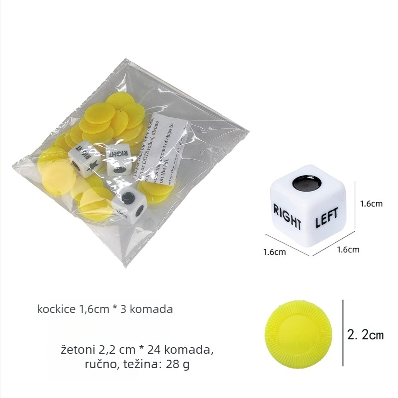 Left Center Right LRC Dice Set – akrilne kocke s zaobljenim kutovima, prilagodljiva kutija, za igre s kartama i društvene igre