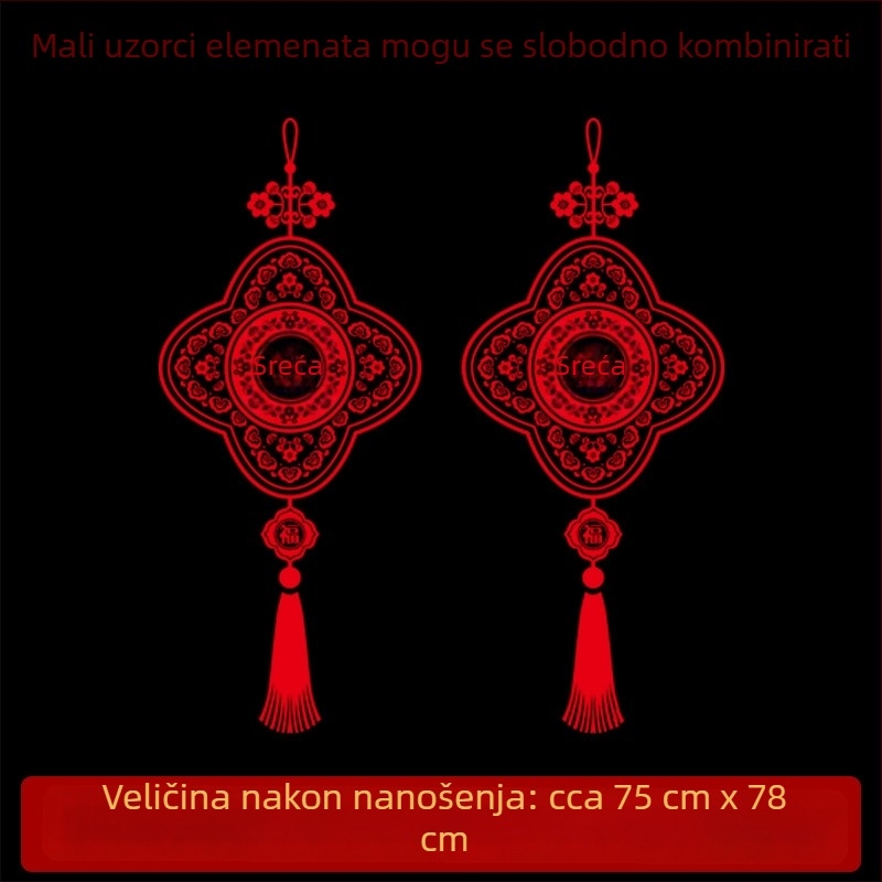 Staklena vrata naljepnica s Fu znakom, za kuhinju i dnevni boravak, dekorativna naljepnica za klizna vrata s otporom na sudar, sa statičkim prianjanjem
