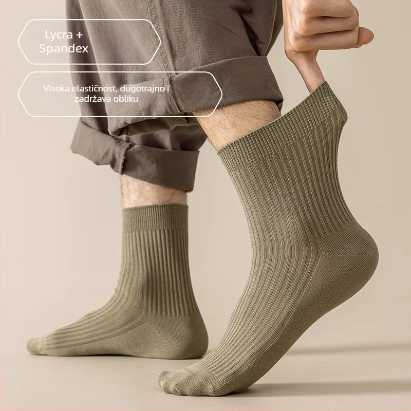 Muške čarape od pamuka, srednje dužine, protiv klizanja, upijaju znoj i smanjuju miris (90–95% pamuk; srednja visina noge; dvostruka pletena konstrukcija)
