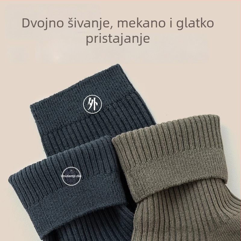 Muške čarape od pamuka, srednje dužine, protiv klizanja, upijaju znoj i smanjuju miris (90–95% pamuk; srednja visina noge; dvostruka pletena konstrukcija)