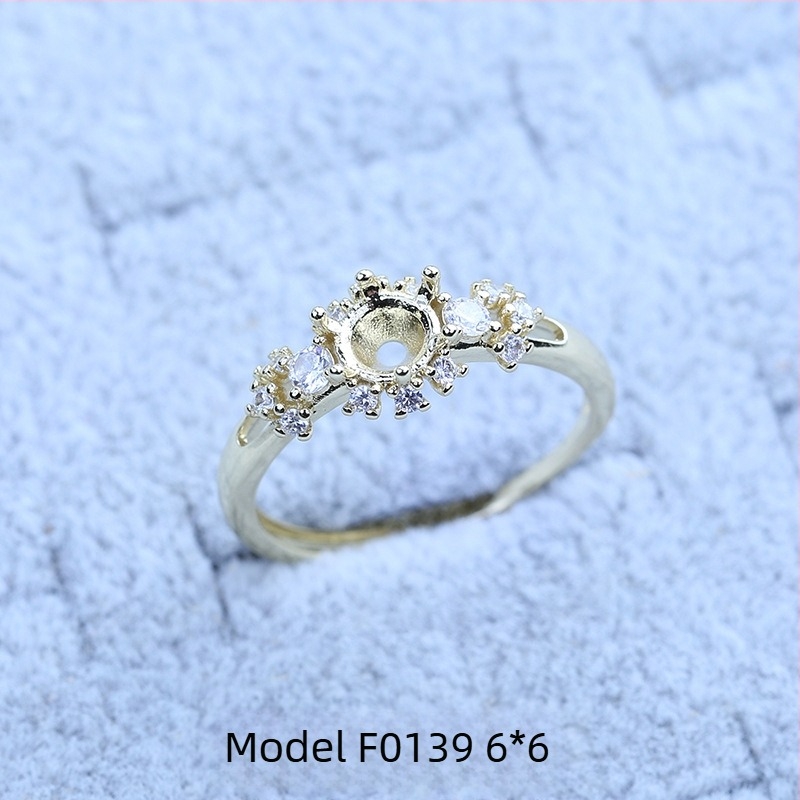 Držač za prsten S925 s preplatom, pahulja snježne - Moissanit i Zircon, bakreni geometrijski prikaz